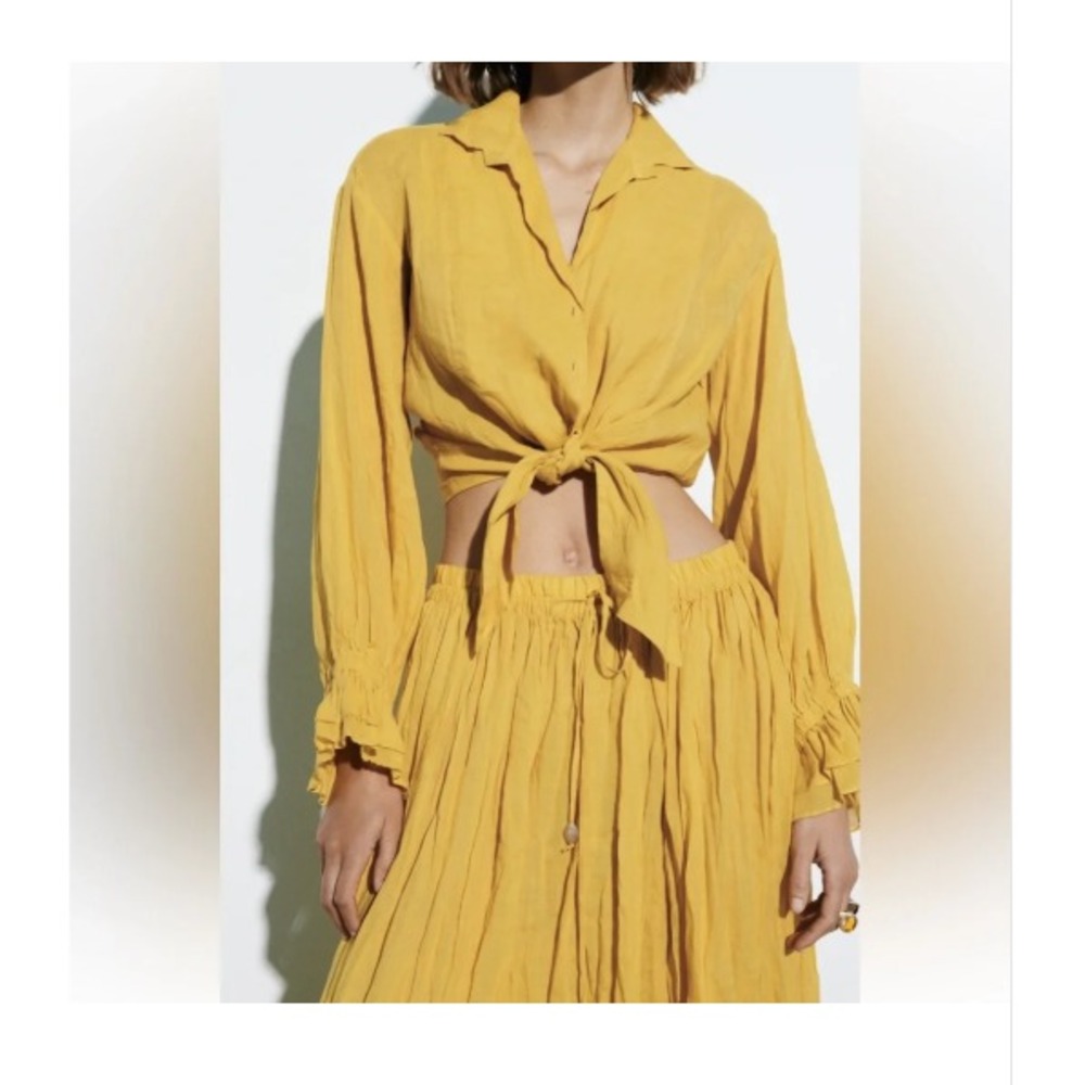 Zara Maxi Skirt & Blouse Linen Mustard Minimalist Lagen Quiet Luxury Boho L